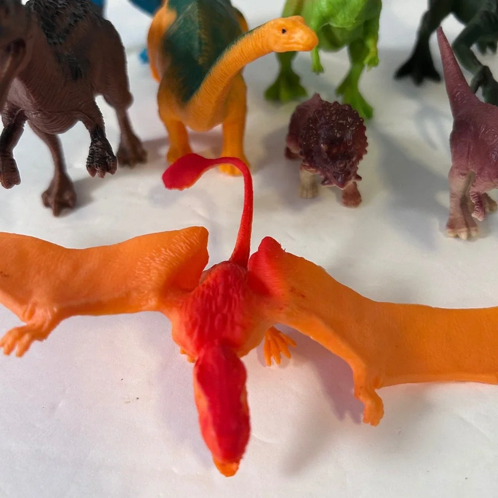 UsedAssorted Plastic Dinosaur Figures Lot of 9 with Tree Toy Prehistoric Animals